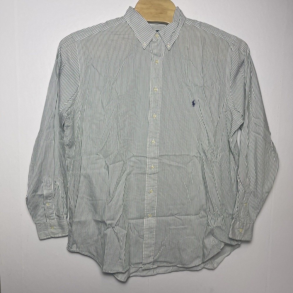 Ralph Lauren Men's XLT Cotton Green White Stripe Long Sleeve Button Down Shirt - Picture 2 of 11